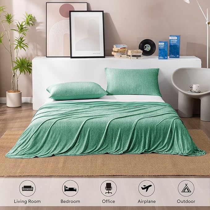 HOMFINE Cooling Blankets for Hot Sleepers - Summer Blanket Thin Lightweight Breathable Soft Double Side Enhanced Cooling for Bed Couch Sofa, Keep Cool for Night Sweats (Green, 50 x 70 inches)-StrideForce Fitness