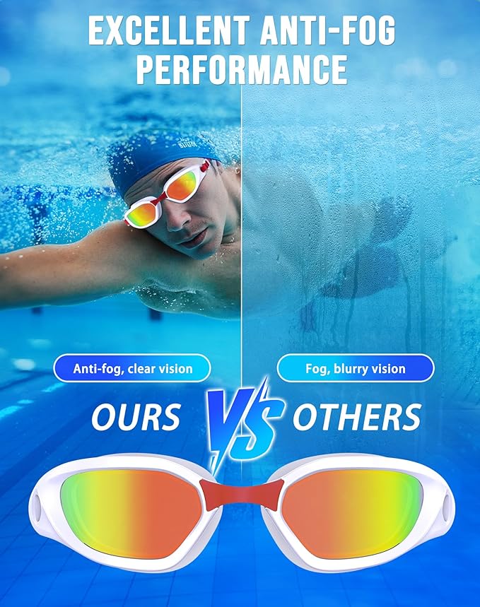 Swim Goggles, Unisex Adult Swimming Goggles Anti Fog Anti UV No Leakage Wide View for Men Women Youth-StrideForce Fitness