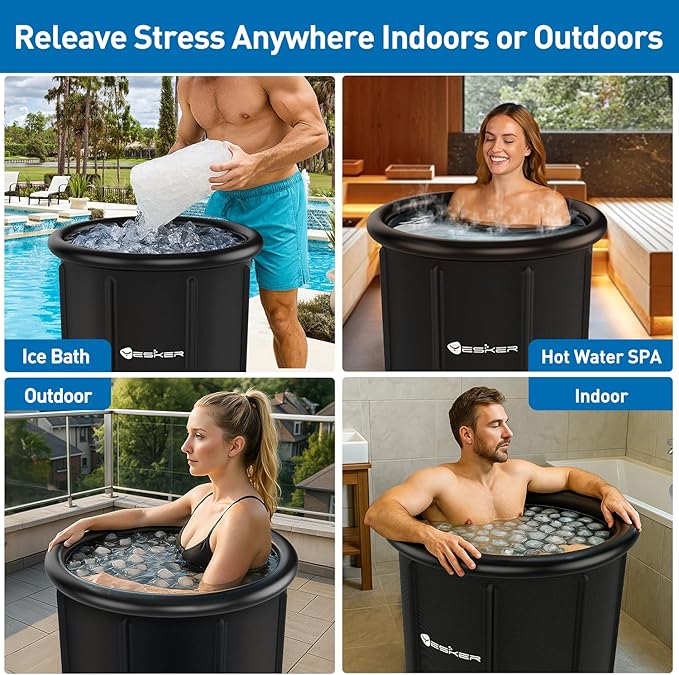 Yesker 126 Gal Ice Bath Tub with Air Ring, Portable Multi-Layered Cold Plunge Tub with Lid for Athletes, Foldable and Inflatable, One Person Hot Bathtub at Gym, Yard, Home, Outdoors Use-StrideForce Fitness