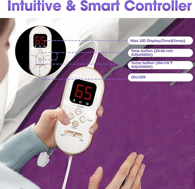 Natural Jade and Tourmaline Heat Far Infrared Sauna Blanket with Remote Control for Exercise Recovery Heating Detox 2-Zone Double Zipper Digital Display Portable Saunas for Home Relaxation-StrideForce Fitness