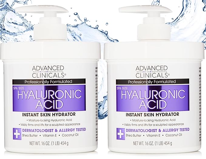 Advanced Clinicals Hyaluronic Acid Moisturizer Body Cream W/Vitamin E | Hydrating Cream & Body Lotion For Women & Men To Help Improve Look of Wrinkles, Dry Skin, Crepey Looking Skin, 16OZ, 2-Pack-StrideForce Fitness
