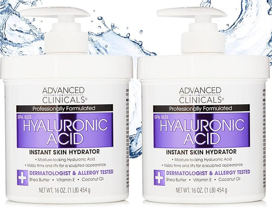 Advanced Clinicals Hyaluronic Acid Moisturizer Body Cream W/Vitamin E | Hydrating Cream & Body Lotion For Women & Men To Help Improve Look of Wrinkles, Dry Skin, Crepey Looking Skin, 16OZ, 2-Pack-StrideForce Fitness