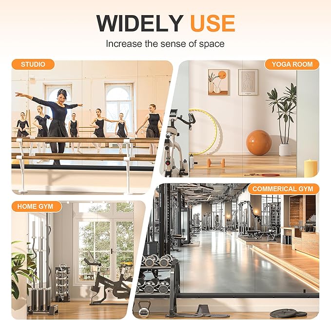 Hasipu 3 Pcs 48''x24'' Home Gym Mirror Large Full Length Wall Mounted Full Body Mirror for Yoga Dance Fitness Exercise Studio Bedroom Garage, Frameless Tempered Glass Workout Mirrors Black Rectangular-StrideForce Fitness