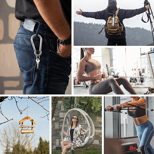 Large Carabiner Clip Hooks, 2pcs 5.5 inch Carabiners Heavy Duty, 304 Stainless Steel Spring Snap Hook Fits Camping Hanging Hiking Weight Lifting, Metal Clips for Rope or Chain-StrideForce Fitness