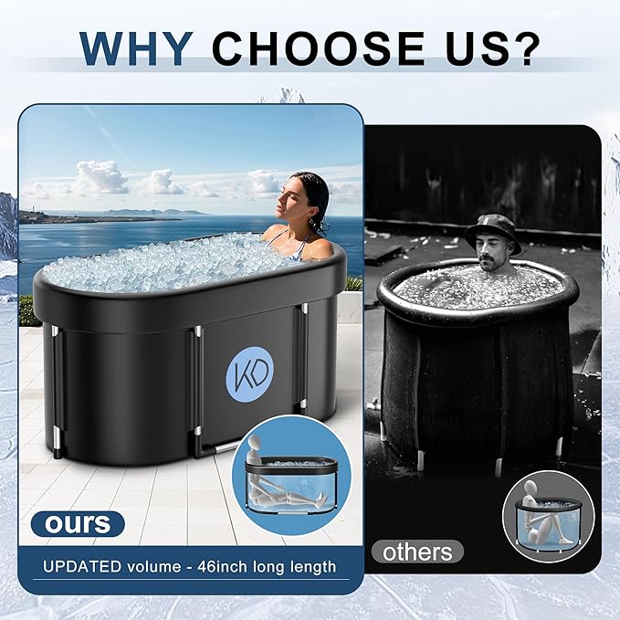 KERDOM Ice Bath Tub for Athletes, Portable Cold Plunge Tub, XL 129 Gal Bathtub for Recovery, Large Oval Foldable Bathtub with Cover for Cold Water Therapy at Home, Gyms, Outdoor, Indoor-StrideForce Fitness