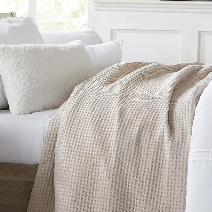 100% Cotton Waffle Weave Bed Blanket | Soft, Breathable, and Lightweight Blanket for All-Season | Perfect for Layering | Brielle Collection (King, Taupe)-StrideForce Fitness