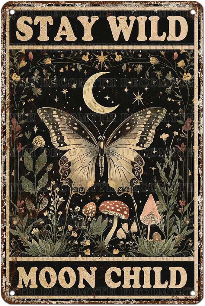 Vintage Tin Sign Butterfly Stay Wild Moon Tin Sign Retro Wall Decor for Home Office Room Wall Decor Poster 12 * 8inch-StrideForce Fitness