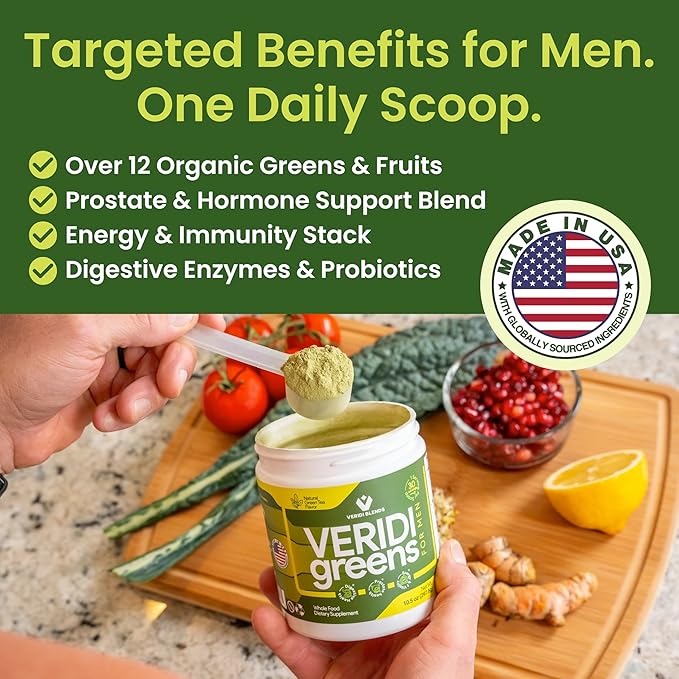 Veridi Greens for Men 40+ | Daily Superfood Greens Powder for Prostate Health, Hormone & Energy Support | Premium USA Blend with Spirulina, Saw Palmetto, Zinc & Enzymes-StrideForce Fitness