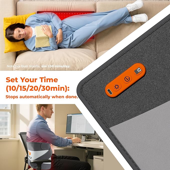 Red Light Therapy for Body, 25.2"x13" Large Light Therapy Pad with Timer, 660&850nm Infrared Light Therapy for Back Waist Shoulder Knee Joint, 10000mAh Cordless Using Home Outdoor, Gift for Women Men-StrideForce Fitness