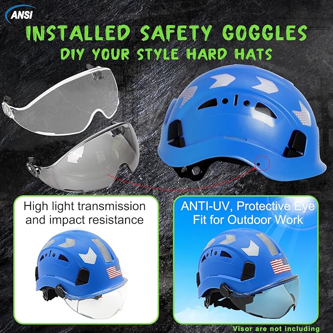 AOLAMEGS Construction Safety Hard Hat - ANSI Z89.1 Type Ι OSHA Approved Safety Helmets with Chin Straps Lightweight Reflective Vented ABS Hard Hats For Men Women Industrial Workwear 6-point Suspension-StrideForce Fitness