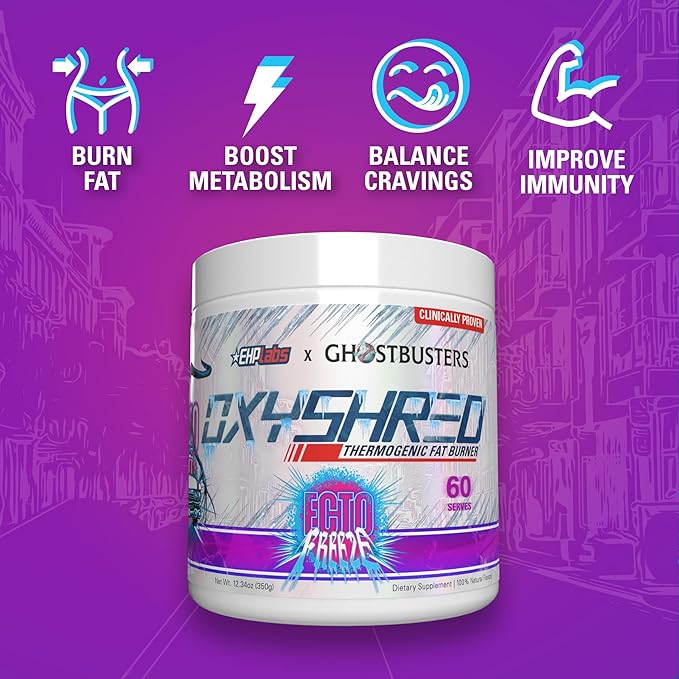 EHP Labs x Ghostbusters OxyShred Pre Workout Powder Supplement - Preworkout Powder with Acetyl L Carnitine, Energy Boost Drink - Ecto Freeze, 60 Servings-StrideForce Fitness