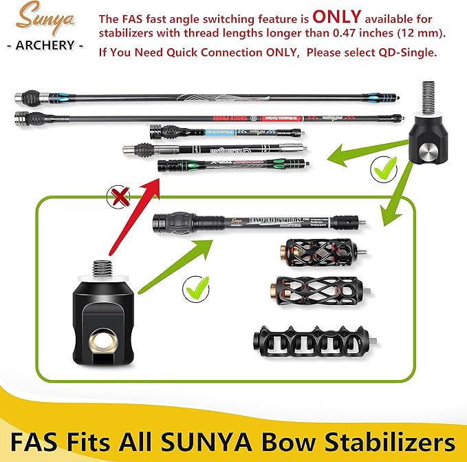SUNYA Archery Bow Stabilizer for Compound Bow, Carbon Fiber Body Flexible Core, Damping System and Weights Kit, 8",10",12" 15" in Expedition Series-StrideForce Fitness