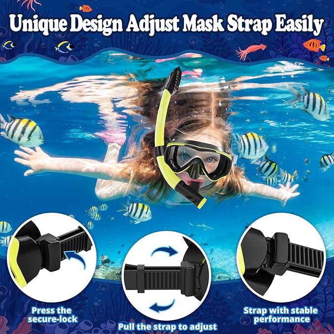 U PHITNIS Kids Snorkel Set for Age 4-14 - Dry Top Snorkeling Gear for Kids Junior & Youth - Childs Diving Mask with Big Eyes for Boys Girls - Anti-Fog Snorkeling Mask and Snorkel Set-StrideForce Fitness