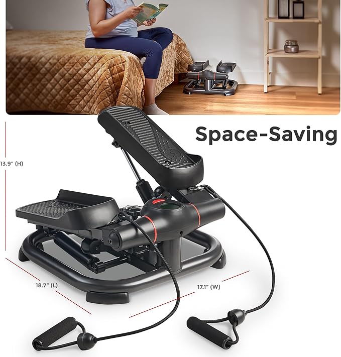 Sunny Health & Fitness 2-in-1 Premium Power Stepper with Resistance Bands, Low-Impact Cardio, Space-Saving, Height-Adjustable, with Enhanced Bluetooth Connectivity with Free SunnyFit App-StrideForce Fitness