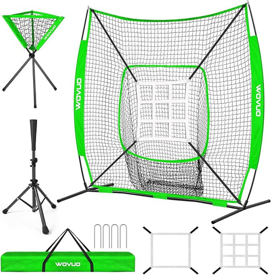 7x7 ft Baseball Net for Batting Pitching Hitting, Softball Pitching Net with Strike Zone, Tee, Ball Caddy, Softball Batting Net Baseball Training Equipment for Kids Adult Youth Sport Practice-StrideForce Fitness
