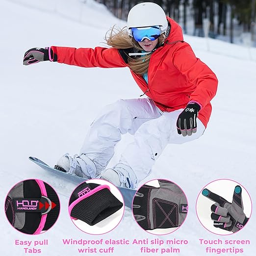 HANDLANDY Waterproof Insulated Work Gloves, 3M Thinsulate Thermal Winter Gloves for Men Women Touch Screen, Warm Ski Snowboard Cold Weather Gloves (Small, Pink)-StrideForce Fitness