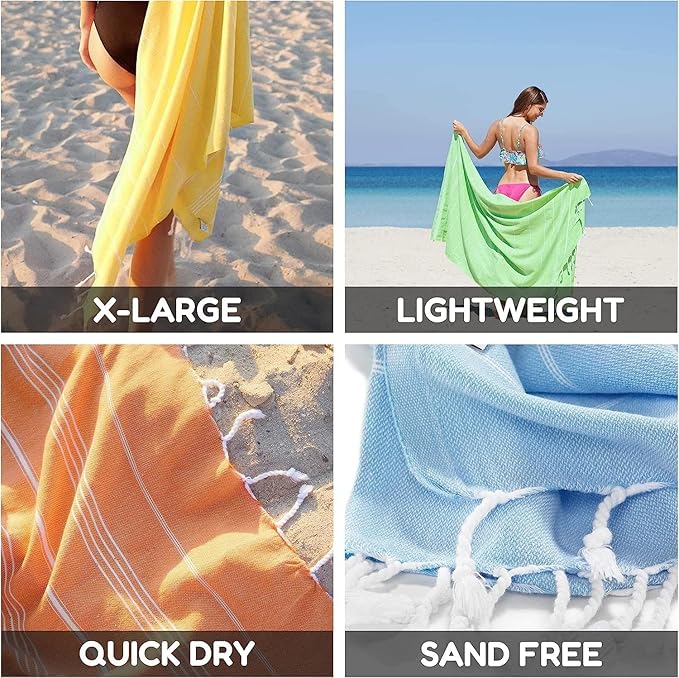 HAVLULAND Oversized Turkish Beach Towel 72’’x40’’ - Set of 6 | 100% Cotton Lightweight Sand Free Quick Dry Pool Towels | Extra Large Bath Towels for Adults Beach Blanket Essentials Bulk of 6 Yellow-StrideForce Fitness