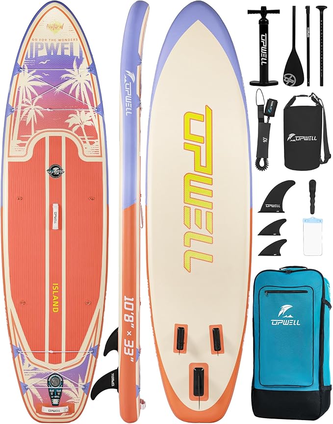 UPWELL 11’6”/11'2”/11'/10'8”/10'6”/10'2” Inflatable Stand Up Paddle Board with sup Accessories Including Backpack, Repairing Kits, Non-Slip Deck, Leash, 3 Fins, Paddle and Hand Pump-StrideForce Fitness