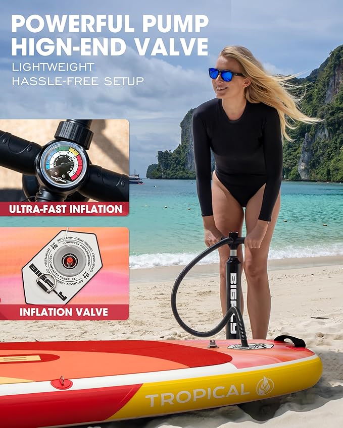 Bigfly Inflatable Stand Up Paddle Board 11’*34”*6”, Blow Up Paddle Board for Adults,with Detachable Fins, Pump, Floating Paddle, Safety Leash,Backpack-StrideForce Fitness