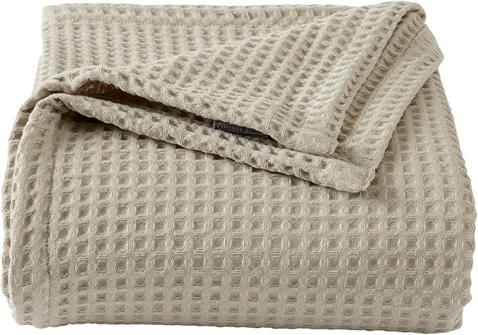 100% Cotton Waffle Weave Bed Blanket | Soft, Breathable, and Lightweight Blanket for All-Season | Perfect for Layering | Brielle Collection (King, Linen)-StrideForce Fitness