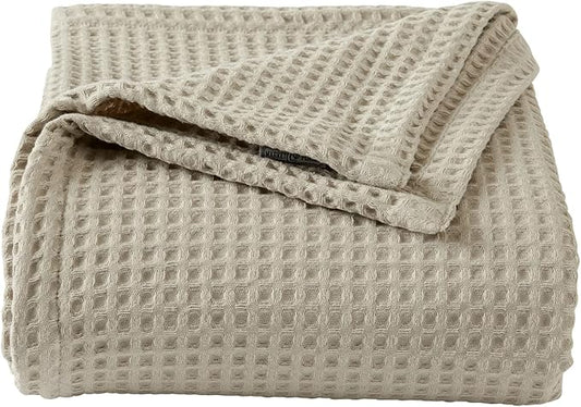 100% Cotton Waffle Weave Bed Blanket | Soft, Breathable, and Lightweight Blanket for All-Season | Perfect for Layering | Brielle Collection (King, Linen)-StrideForce Fitness