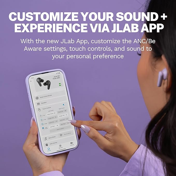 JLab Go Pods ANC True Wireless Bluetooth Earbuds & Charging Case, Hybrid Active Noise canceling + Be Aware for Safe Listening, 26+ Hours Total Playtime, Clear Calls, Custom Sound via App, Lilac-StrideForce Fitness