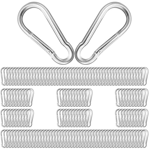 200Pcs 2.36" Heavy Duty Snap Hook Carabiners - M6 Galvanized Steel Quick Links for Keys, Hammocks, Swings, Outdoor Gear - Camping, Hiking, Fishing (Sliver)-StrideForce Fitness