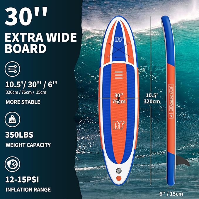 Inflatable Stand Up Paddle Board with SUP Accessories & Backpack. Paddle Boards for Adults. Non-Slip Deck, Wide Stance, Bottom Fin, Double Action Pump.-StrideForce Fitness