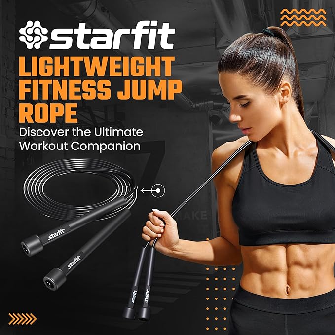 STARFIT Lightweight Jump Rope for Fitness and Exercise, Adjustable Jump Ropes with Plastic Handles, Cardio and Endurance Training, Jumping Rope for Workout-StrideForce Fitness