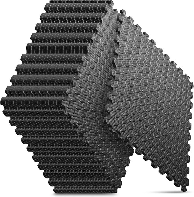 Home Gym Mat, Puzzle Exercise Mat, EVA Interlocking Foam Floor Tiles for Home Workout Equipment and Kids' Play Areas - Black, 24 in x 24 in x ½ in - 24 Tiles (Black, 24 Pack, 96 SQ FT)-StrideForce Fitness