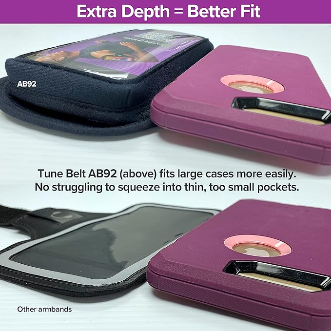 Tune Belt AB92 Cell Phone Armband for Running - Fits iPhone 16/15/14/13 Pro Max, Plus, Samsung Galaxy Ultra/Plus/Note and Large Phones with Protective Cases, Sweat-Resistant Exercise Holder (Black)-StrideForce Fitness