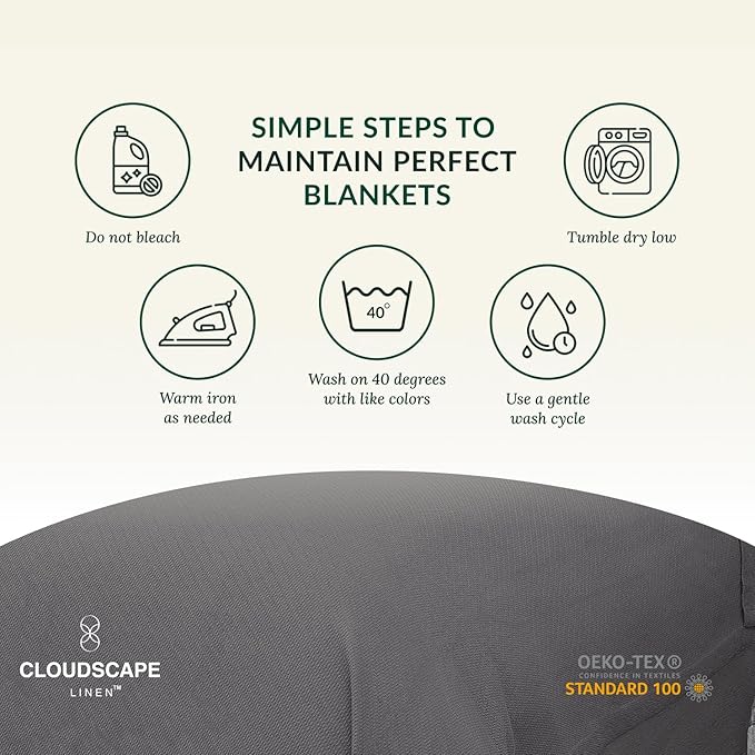 Cloud Scape Linen 100% Cotton Queen Size Blanket, Herringbone Pattern, Lightweight Summer Blanket,Best Gifts for Women, fits Full Size Bed, 92 x 92, Dark Grey-StrideForce Fitness