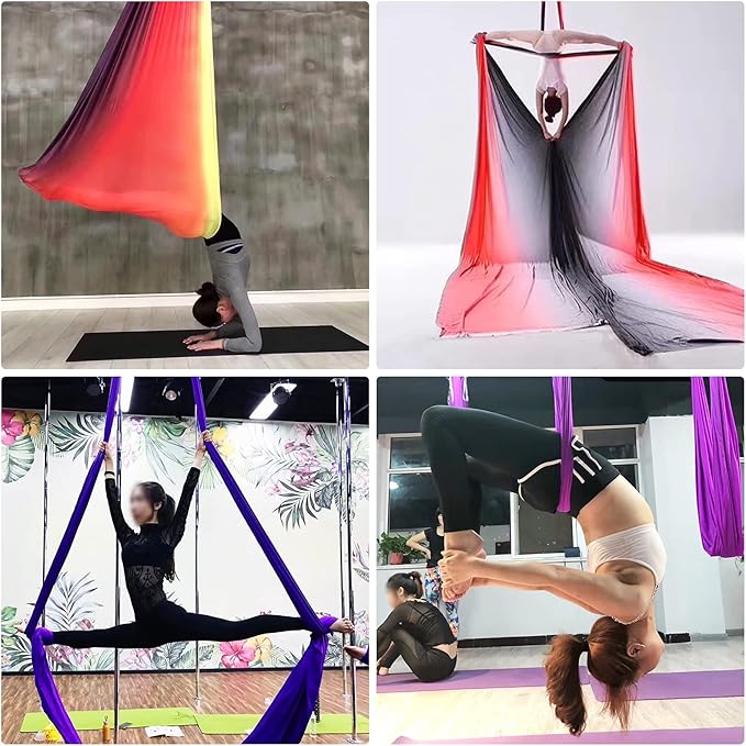 Aerial Yoga Hammock L:5M W:2.8M 5.5 Yards Aerial Pilates Silk Yoga Swing Set with 2000 Ibs Load Include Daisy Chain, Pose Guide-StrideForce Fitness