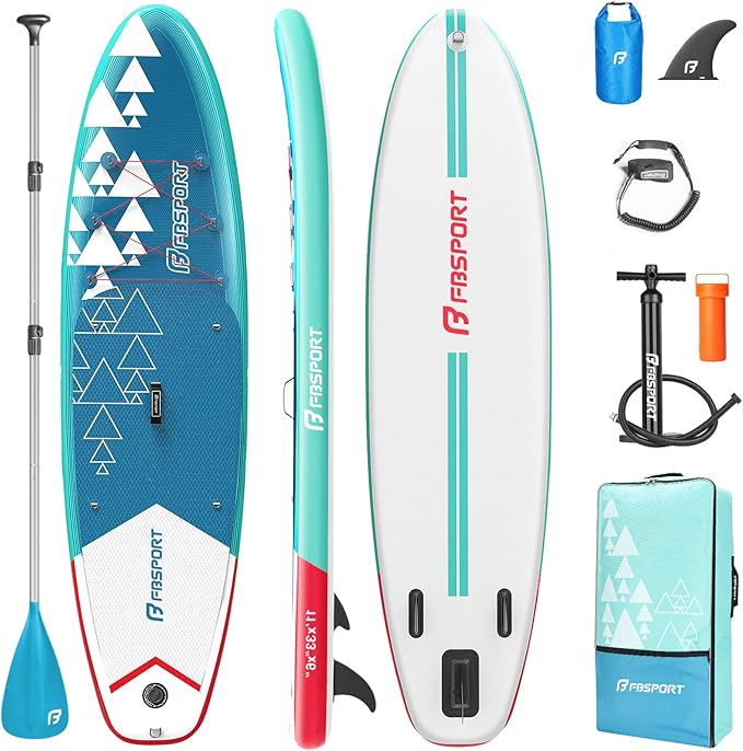 FBSPORT 11' Premium Stand Up Paddle Board, Yoga Board with Durable SUP Accessories & Carry Bag | Wide Stance, Surf Control, Non-Slip Deck, Leash, Paddle and Pump for Youth & Adult-StrideForce Fitness