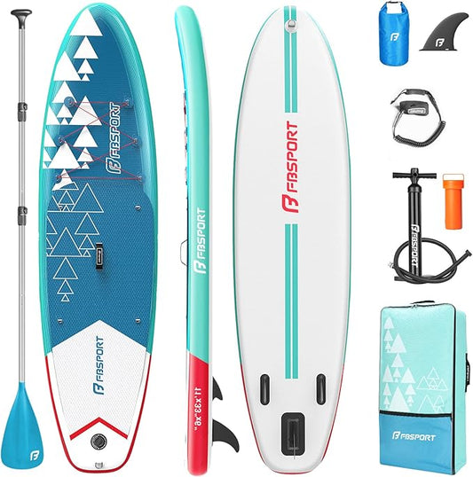 FBSPORT 11' Premium Stand Up Paddle Board, Yoga Board with Durable SUP Accessories & Carry Bag | Wide Stance, Surf Control, Non-Slip Deck, Leash, Paddle and Pump for Youth & Adult-StrideForce Fitness