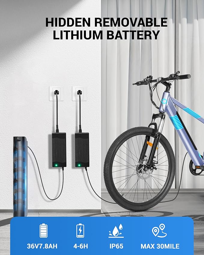 Electric Bike for Adults,36V Built-in Invisible Removable Battery,350W Brushless Motor(Peak 450W) Electric Mountain Bike,26" Tires&Front Fork Suspension,UL Certified 7-Speed-StrideForce Fitness