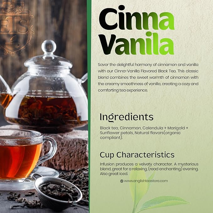 English Tea Store Cinna-Vanilla Flavored Black Tea | Loose Leaf Tea Pouches - 4oz Pouch | Warm Cinnamon and Creamy Vanilla Blend | Ceylon Tea Base | Cozy and Aromatic Cup | Serve Hot or Iced-StrideForce Fitness