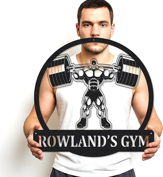Gym Metal Sign Personalized Custom Name Workout Room Fitness Decor, Powerlifting Garage Center Motivational Wall Art, Gift for Women, Men, Dad, Papa, Grandpa, Mother, Sister, Girls, Family Steel-StrideForce Fitness