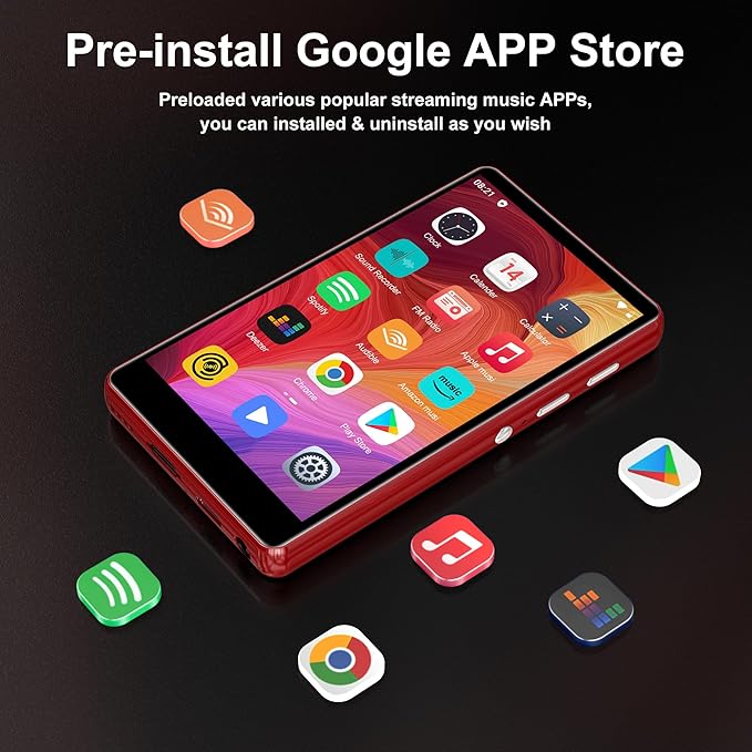 80GB Music Player, MP4 MP3 Player with Bluetooth and WiFi with 4-inch IPS Touch Screen Digital Audio Players, M503 Pro Spotify Player with Amazon Music, Audible, Chrome Browser, Support Up 512GB Red-StrideForce Fitness