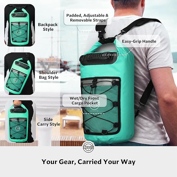 STOVER 5/10/25/30/40/55L Waterproof Backpack- Floating Dry Bag for Kayaking, Travel, Beach, Hiking, & Camping, Men/Women-StrideForce Fitness