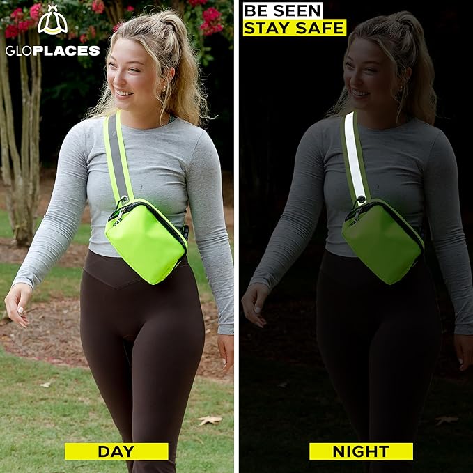 Reflective Belt Bag Night Sash for Night Safety - High Visibility Hip Bag Waist Pack with Large Storage Pouch - Adjustable Night Fanny Pack for Dog Walking, Hiking, Biking-StrideForce Fitness