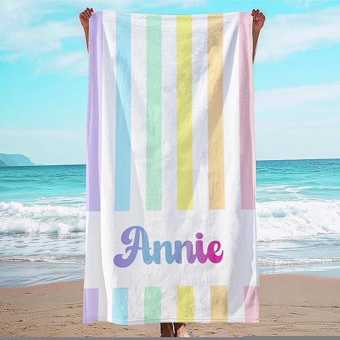 JML Personalized Beach Towel with Name, Custom Rainbow Cabana Stripe Beach Towel, Customized Microfiber Pool Towel, Quick Dry & Absorbent Swim Towel for Adult,Anniversary, Birthday, Summer Holiday-StrideForce Fitness