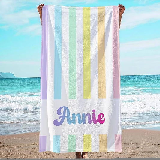 JML Personalized Beach Towel with Name, Custom Rainbow Cabana Stripe Beach Towel, Customized Microfiber Pool Towel, Quick Dry & Absorbent Swim Towel for Adult,Anniversary, Birthday, Summer Holiday-StrideForce Fitness