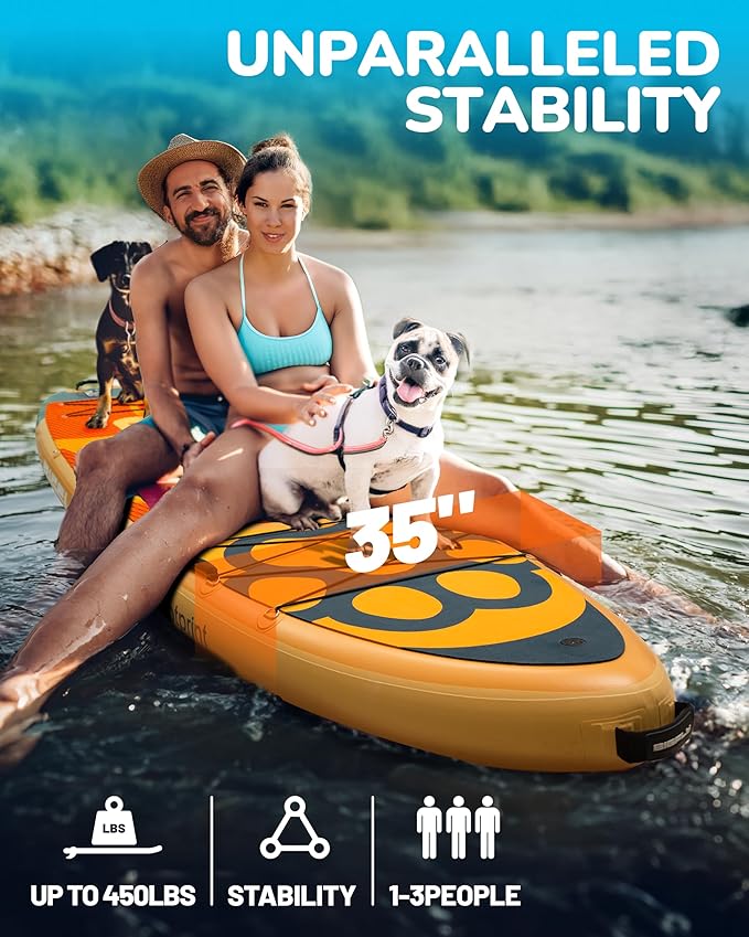 Bigfly 11'6×35" Super Wide Inflatable Stand Up Paddle Board, Ultra Stable Wide SUP for 2+1 People/Family/Big Size, 100L Backpack, All-Round Sup Board, US Big Fin-StrideForce Fitness