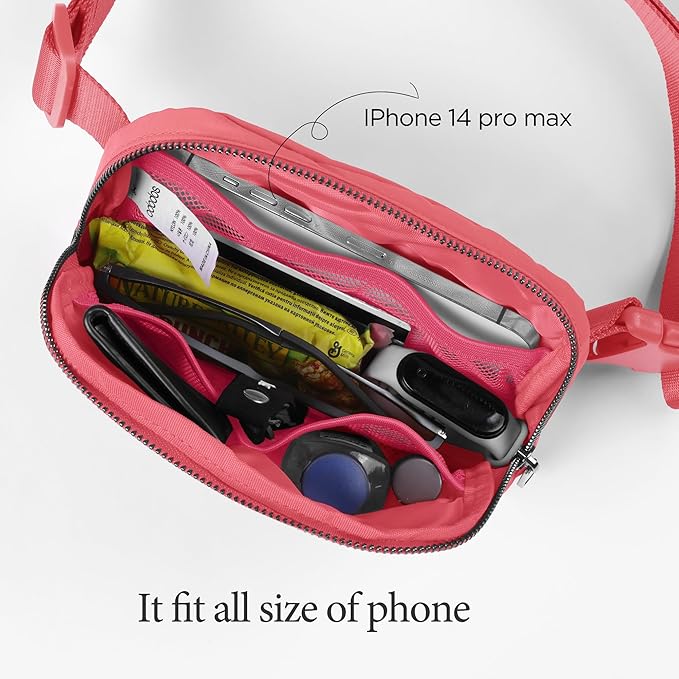 ODODOS Unisex Mini Belt Bag with Adjustable Strap Small Fanny Pack for Workout Running Traveling Hiking, Raspberry-StrideForce Fitness