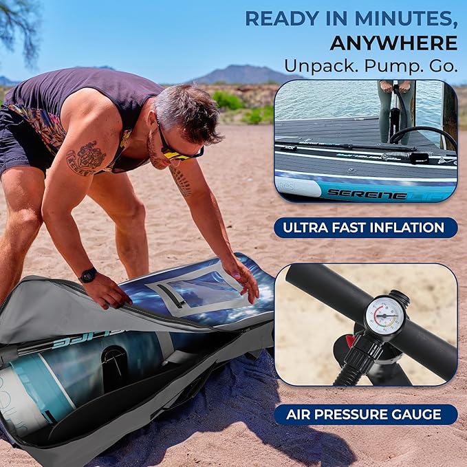 SereneLife Inflatable Stand Up Paddle Board with Premium SUP Accessories – Wide Stable Design with Non-Slip EVA Deck Pad for Adults and Youth of All Skill Levels, 350 lbs Capacity-StrideForce Fitness