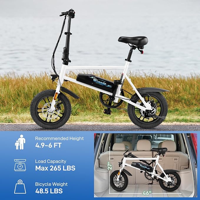 Winado Electric Bike for Adults, 14" Folding Electric Bicycle 450W Motor with Dual Disc Brakes, Max Range 25Miles(Pedal-Assist) & Speed 15.5MPH, Foldable Commuter City Ebike for Adults/Teens-StrideForce Fitness