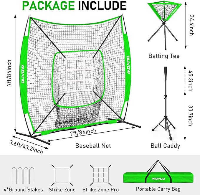 7x7 ft Baseball Net for Batting Pitching Hitting, Softball Pitching Net with Strike Zone, Tee, Ball Caddy, Softball Batting Net Baseball Training Equipment for Kids Adult Youth Sport Practice-StrideForce Fitness