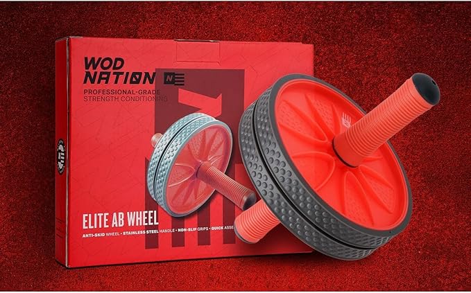 WOD Nation Ab Roller - Black & Red, Modern Core Fitness Equipment for Home Gym & Travel - Ab Wheel for Workout & Core Stability-StrideForce Fitness