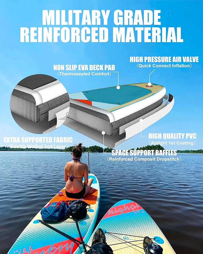 Highpi Inflatable Stand Up Paddle Board for Youth and Adults – Wide Sup with Premium Accessories, Blow Up Paddleboard for Surfing, Fishing, Yoga & More-StrideForce Fitness